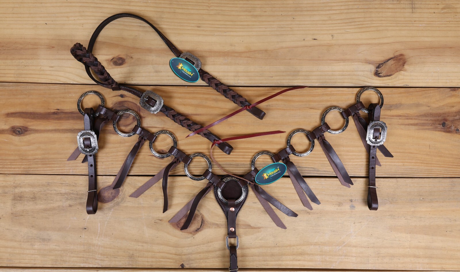 MOUSM Ring One Ear Headstall & Breast Collar Tack Set - Metallic Brown Leather