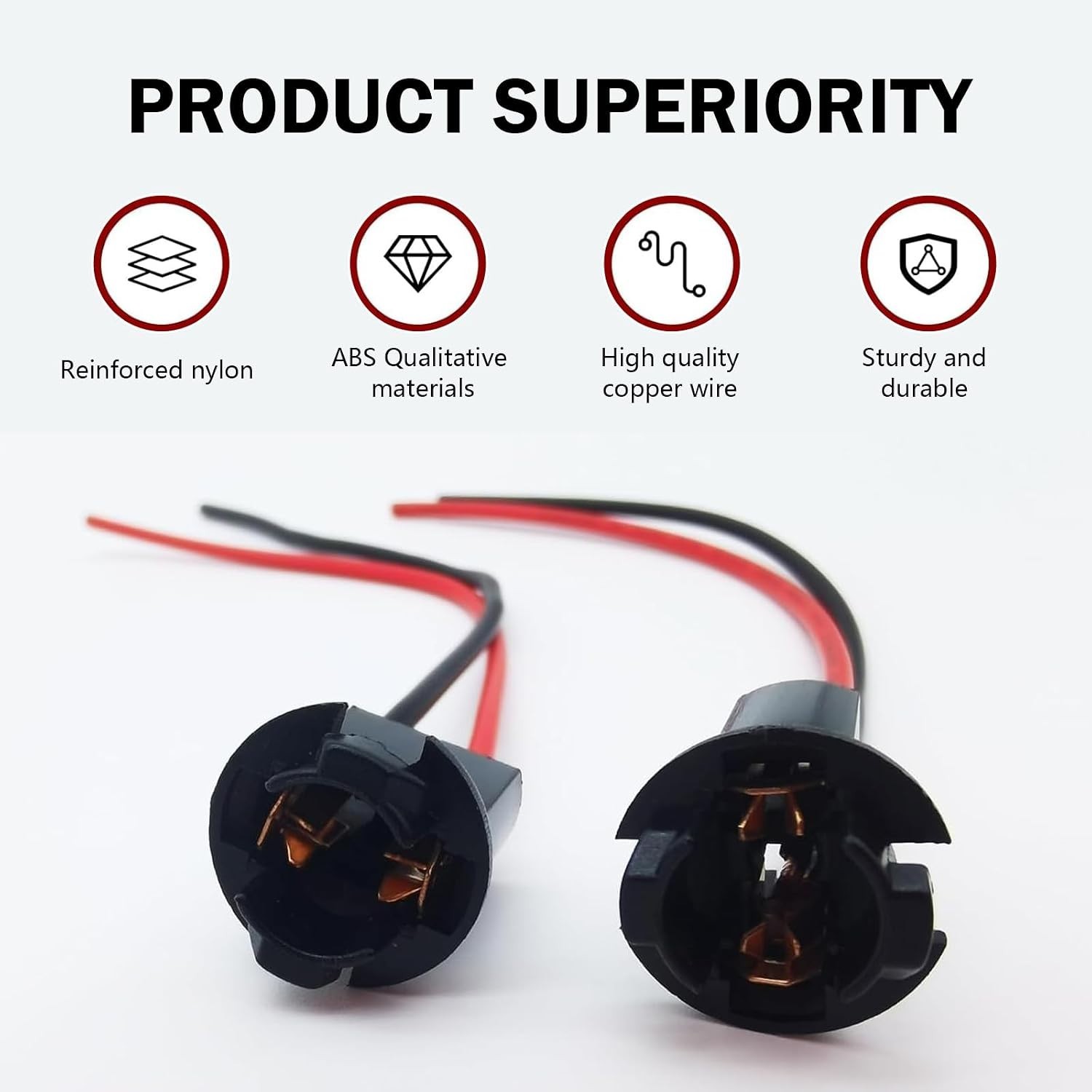 T10 Bulb Socket with Pure Copper Connection - 2 Pack Pigtail Adapter