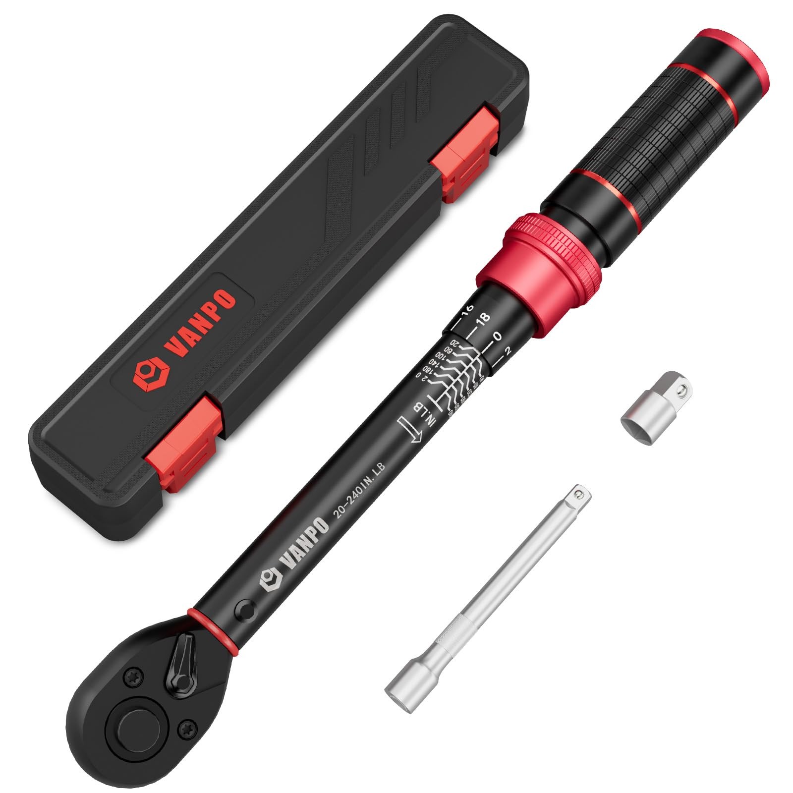 VANPO 1/4-inch Drive Click Torque Wrench, 20-240 in. lb/2.3-27.1 Nm, Inch Pou...