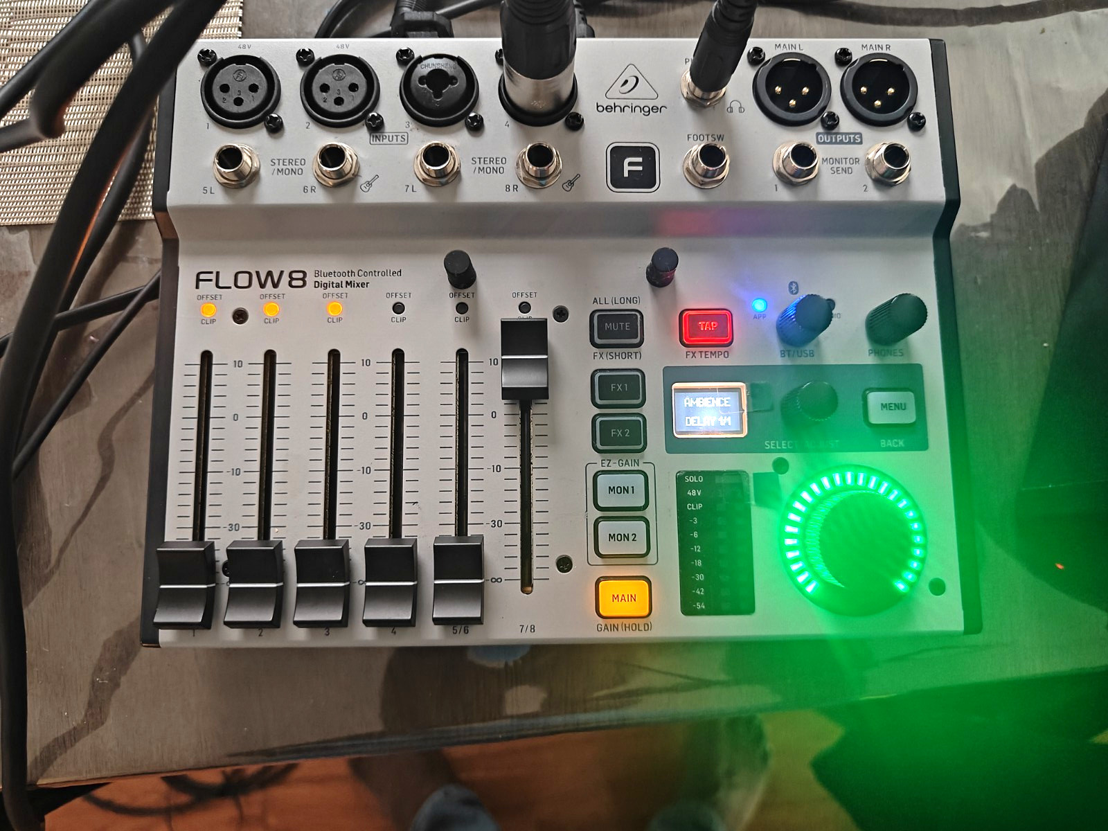 Behringer FLOW8 8-Ch Bluetooth Digital Mixer USB XLR/TRS/TS for Live/Record