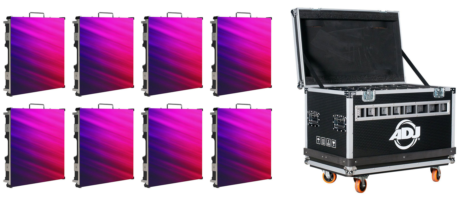 (8) American DJ EVS3 Vision Series Pixel Pitch RGB SMD2121 LED Video Panels+Case