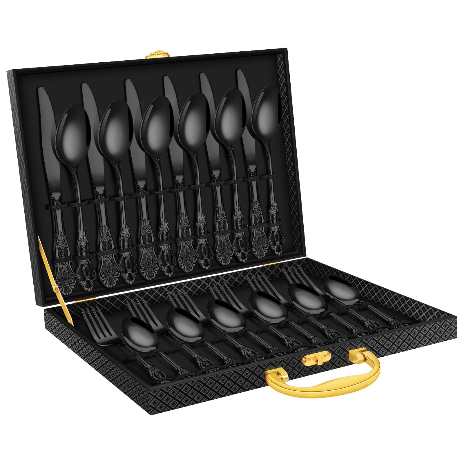 30PCS Black Silverware Set, Royal Flatware Set for 6 with Case, Food-Stainles...