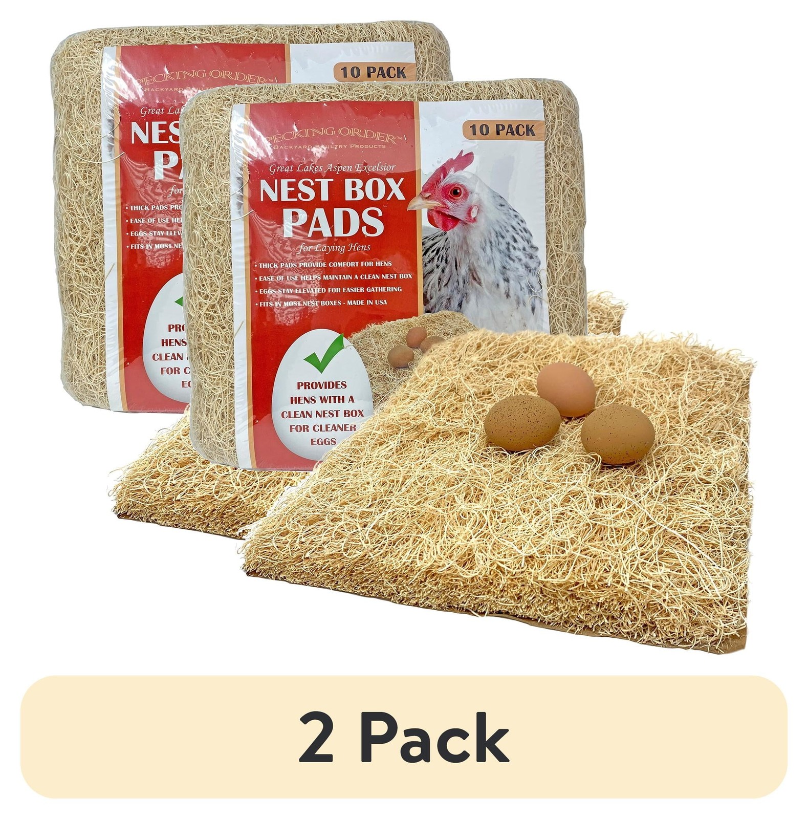 Pecking Order 2pk 10ct Nest Box Pads, Aspen Wood Fiber Brown