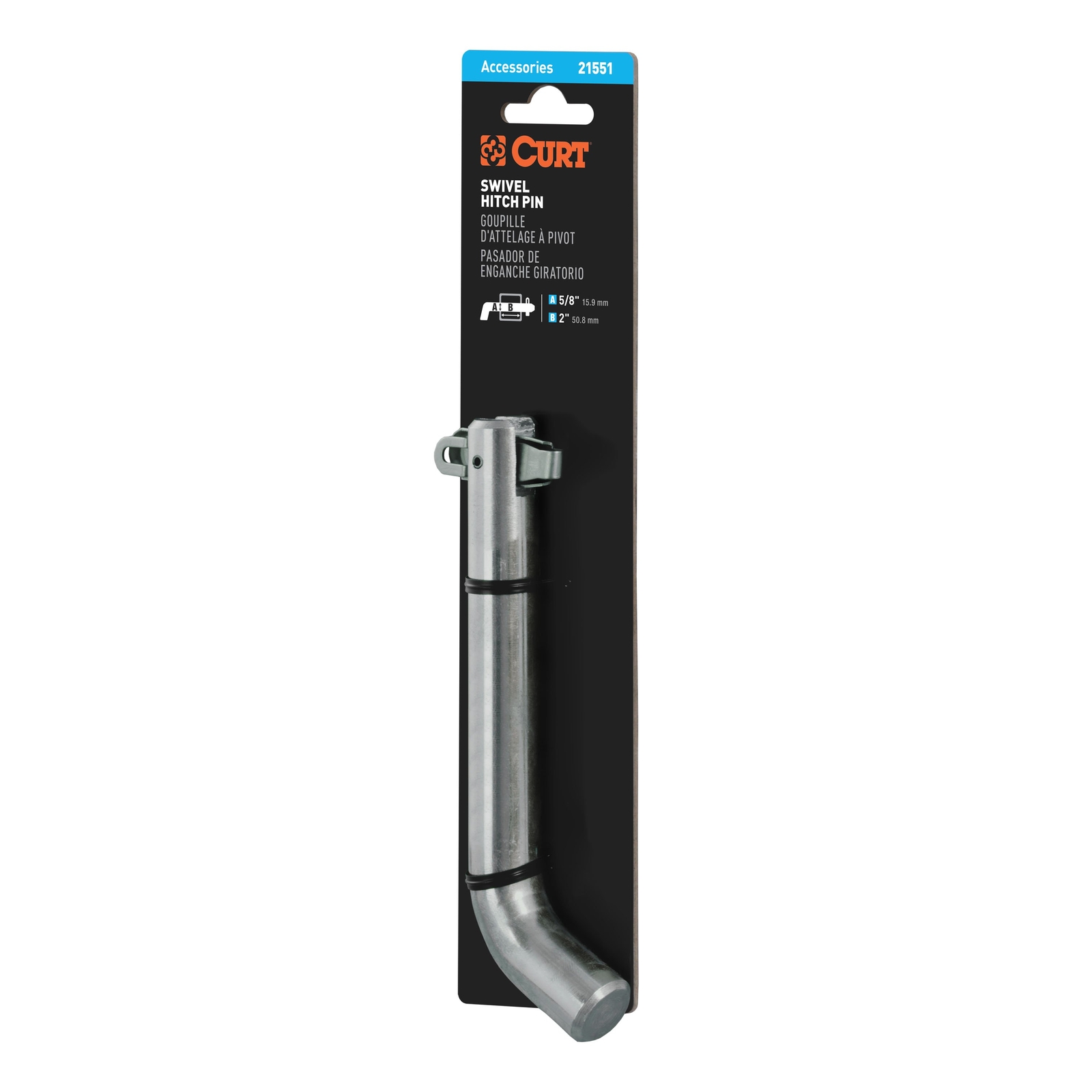 5/8" Swivel Hitch Pin (2" Receiver, Chrome, Packaged)