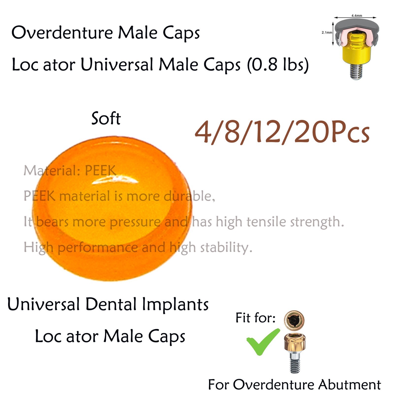 US Overdenture Dental Locator Abutments Retention Cap 0.8lbs For Implant Inserts