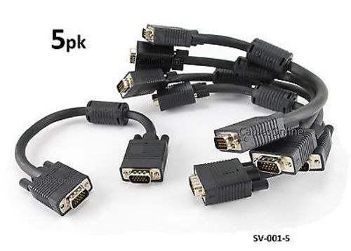 5-PACK 1ft Super VGA Monitor Cable HD15 Male to Male w/ Ferrite Core - SV-001-5