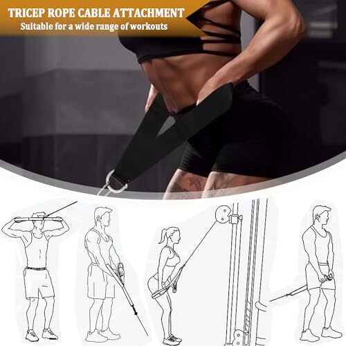 Tricep Rope Cable Attachment Ergonomic Handles Long Gym Pulldown Rope Grip