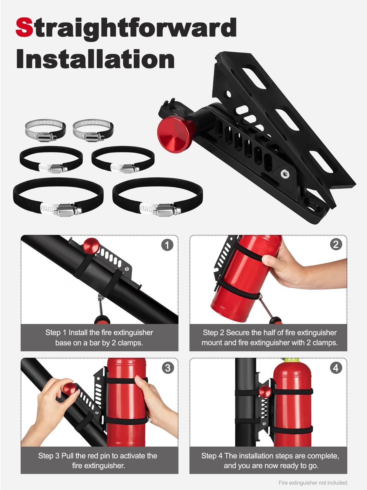 Adjustable Fire Extinguisher Mount, Easy Install on Roll Bar/ Cage Fire Extin...