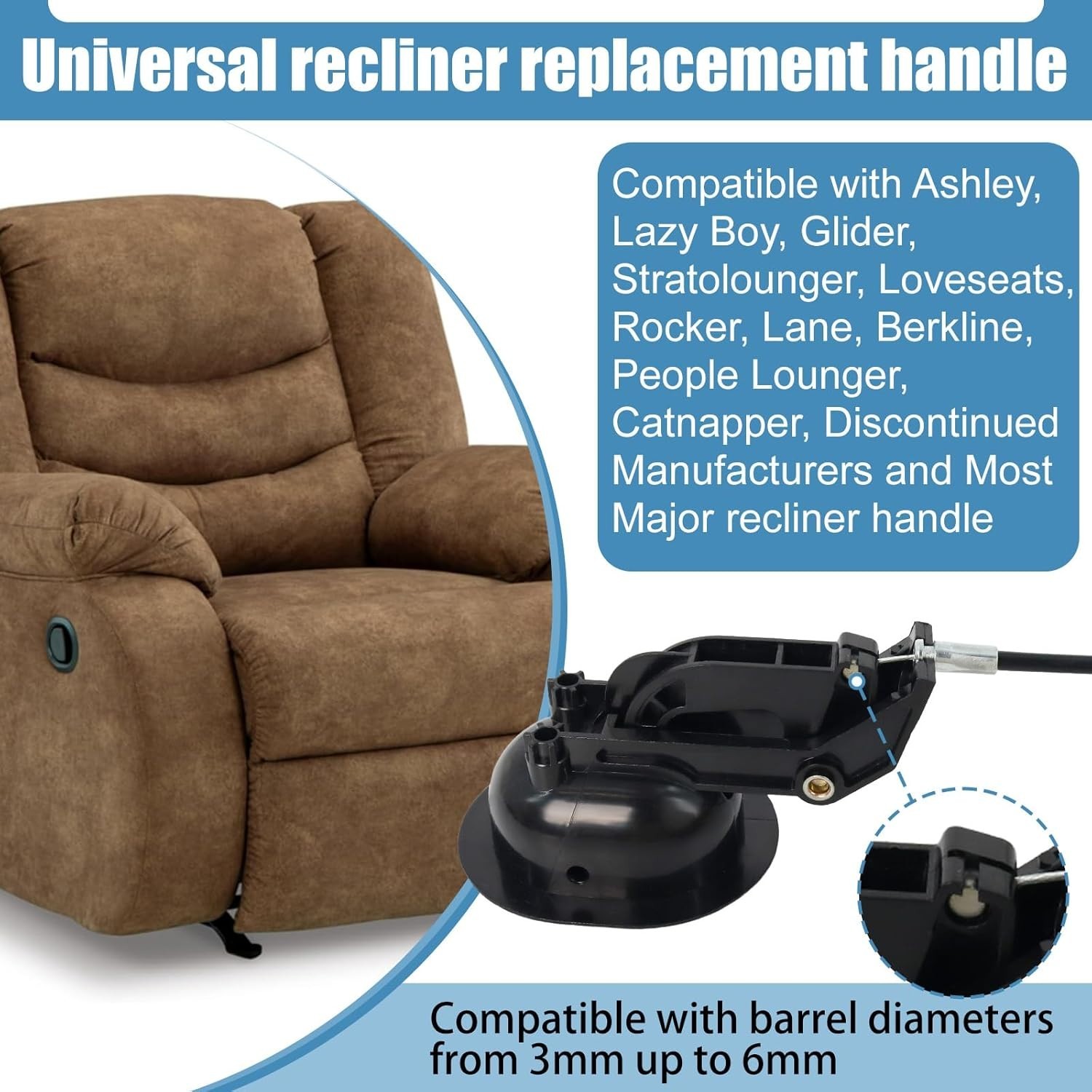Durable Universal Recliner Pull Handle, Easy 5-Min Installation, Black Plastic
