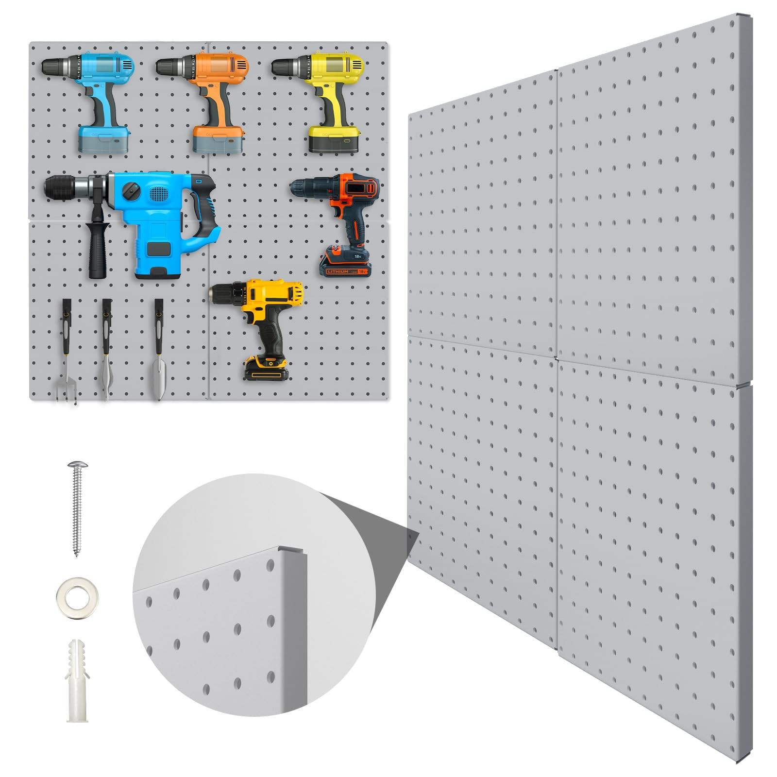 Grey Heavy Duty Metal Pegboard Panels Wall Organizer Bent Frame 4 PCS