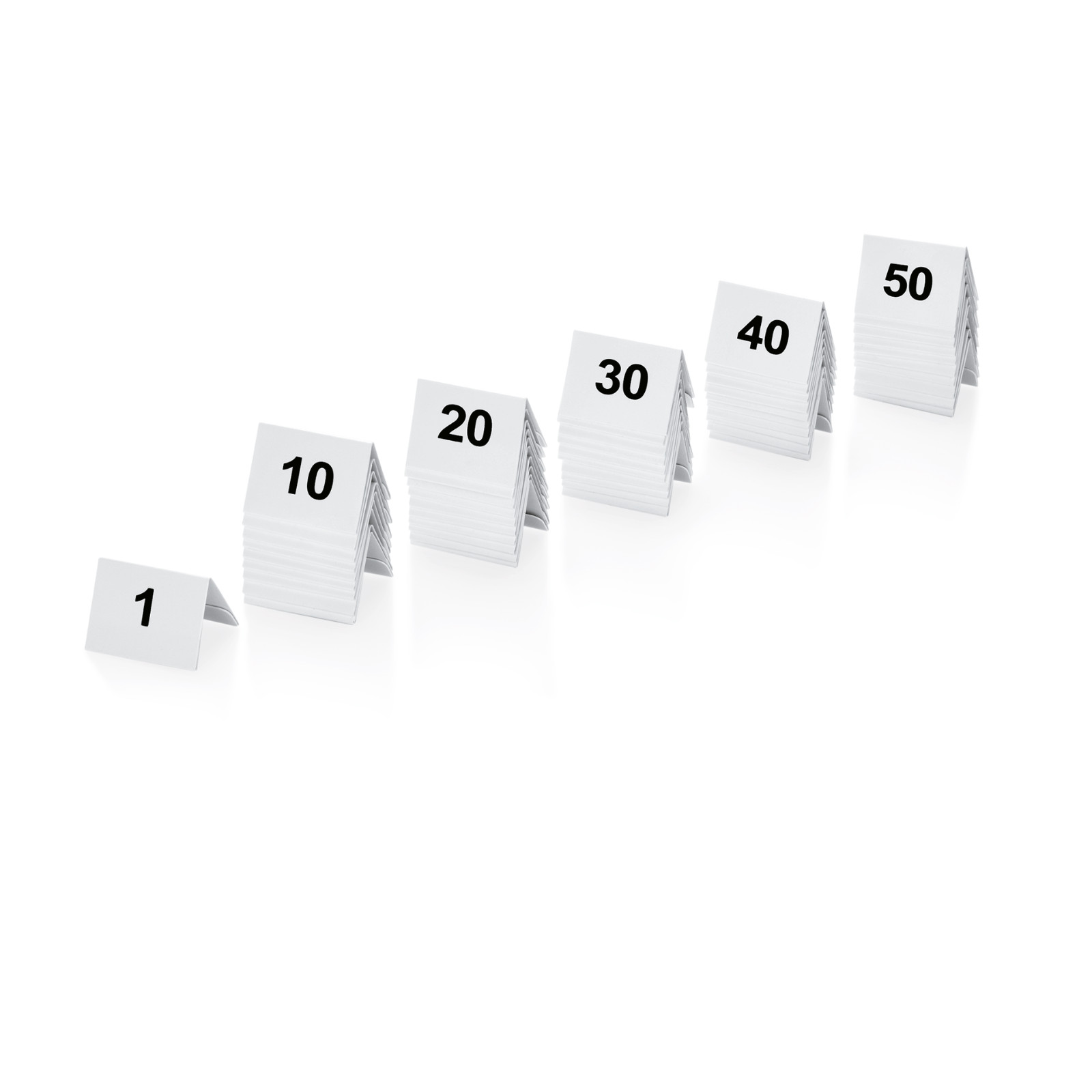 Set Table Sign Table Number 1 - 50 Plastic Both. Printed 50 x 35 x 35mm