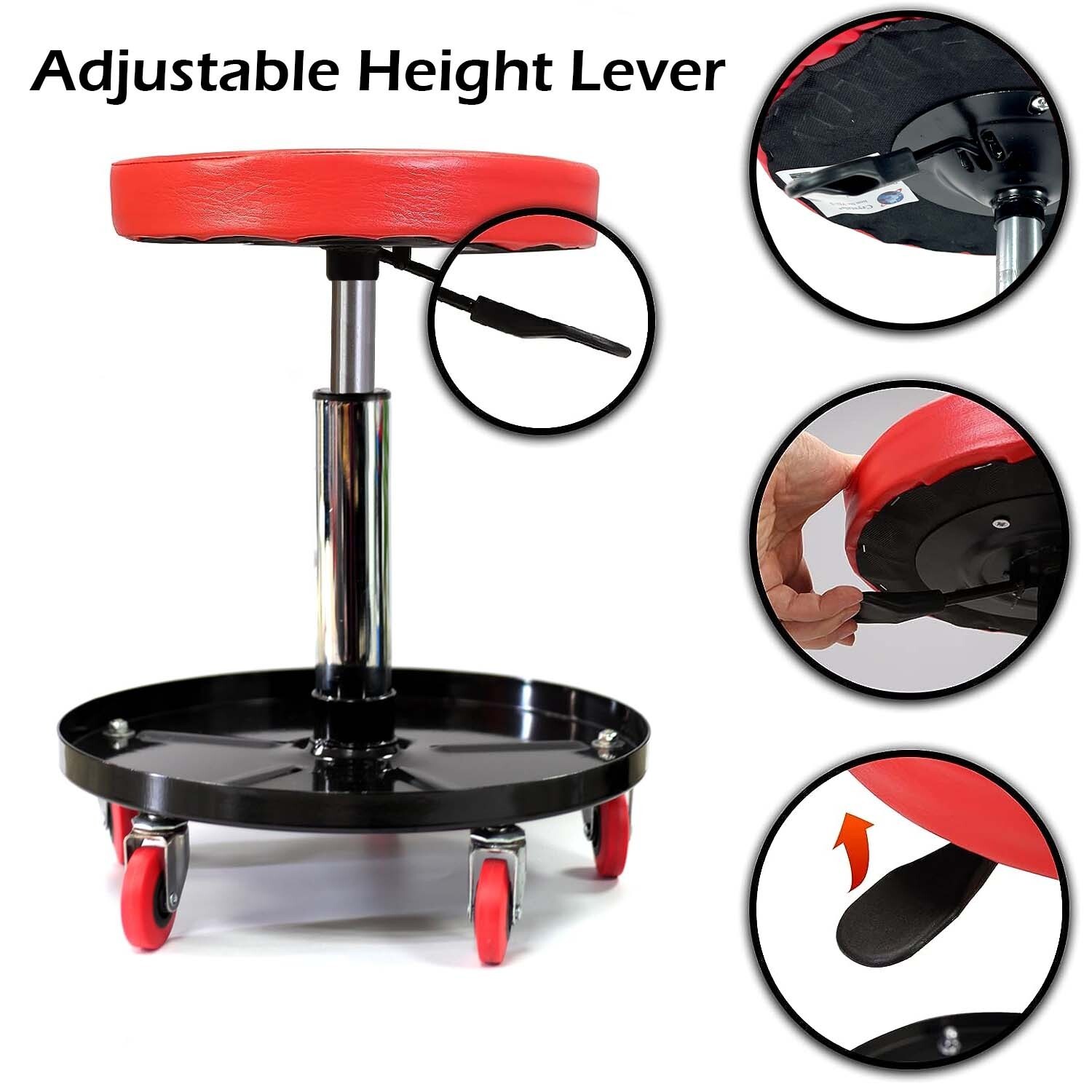 Creeper Stool Seat Pneumatic Mechanic Round Car Bike Workshop Garage - Red