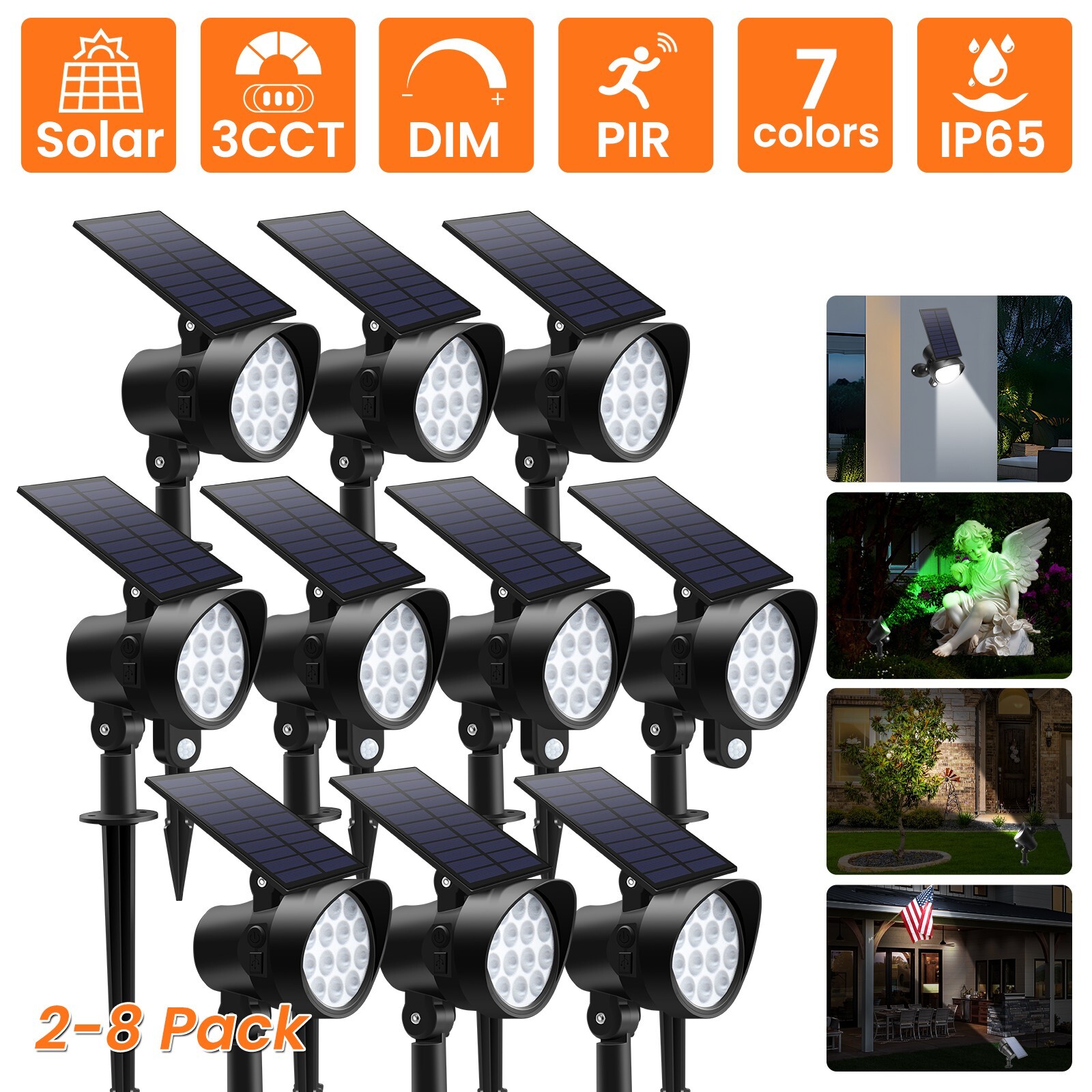 PIR Solar Landscape spotlights 7-Color 9-Mode Landscape Outdoor Waterproof Lamps