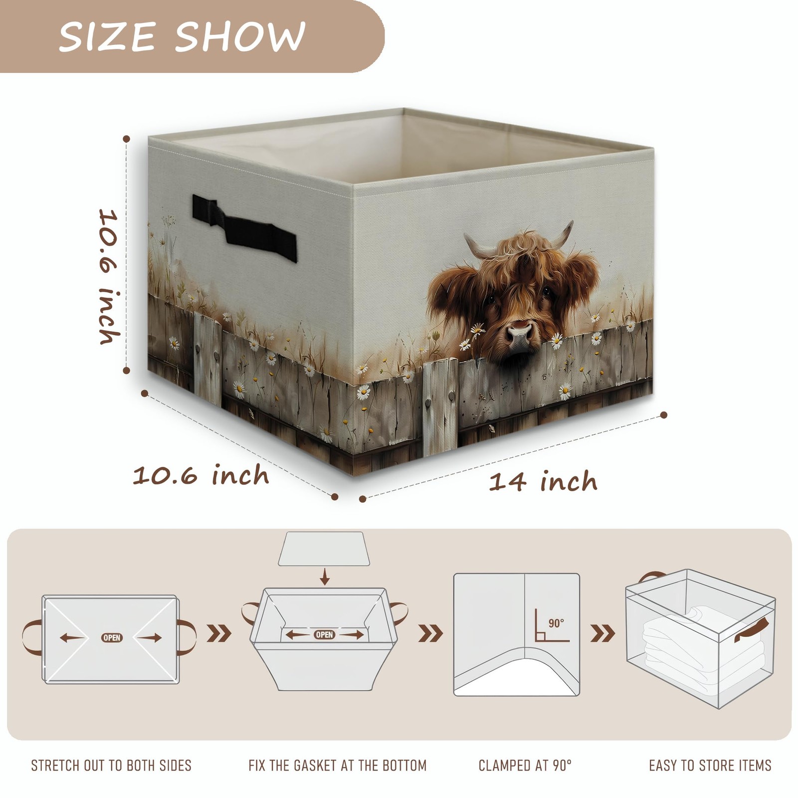 JUIOEIU Highland Cow Storage Bin cow01