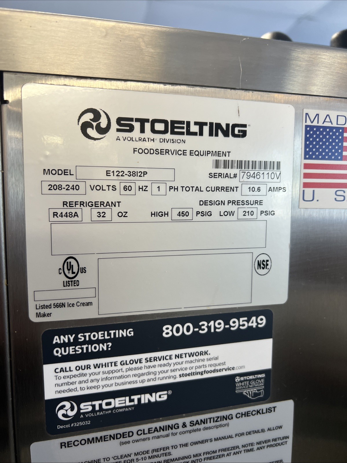 Stoleting E122-3812 Frozen Beverage/ Shake Machine- 208v 1 Ph Used 6 Months