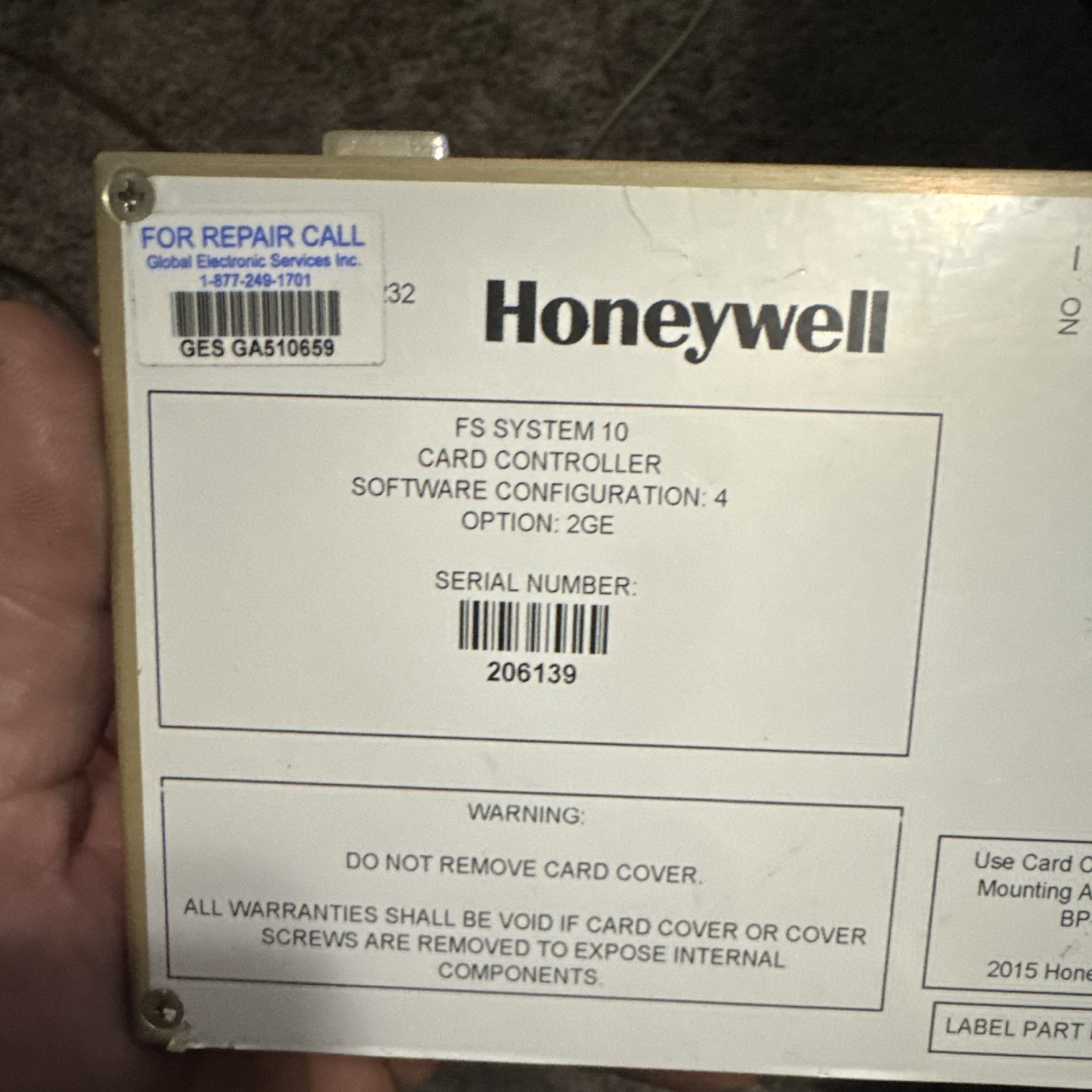 Honeywell FS System 10 Card Controller Fire Alarm 3525-1000
