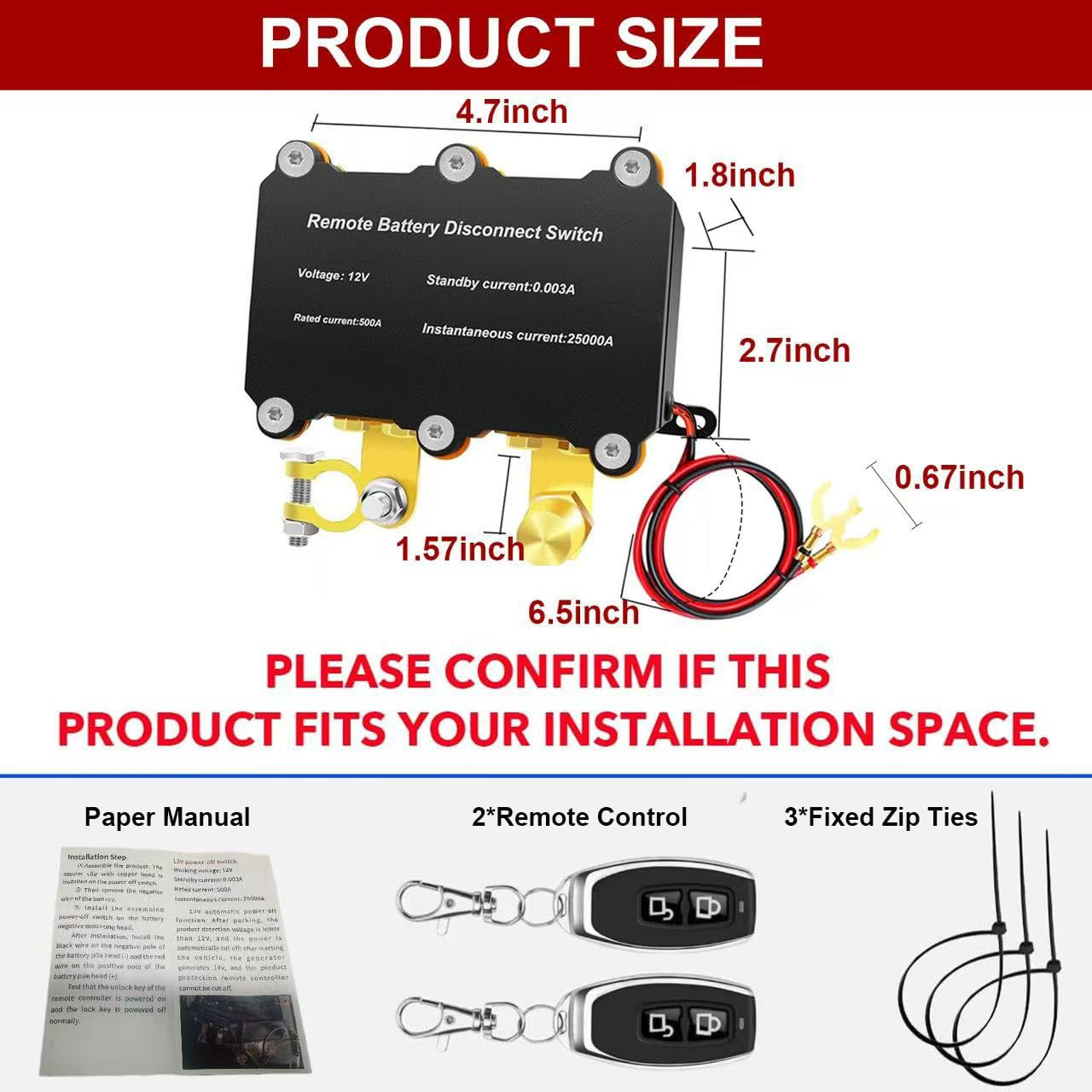 500A Smart Remote Battery Disconnect Switch 12V - Quick Kill Switch for Car, Ant
