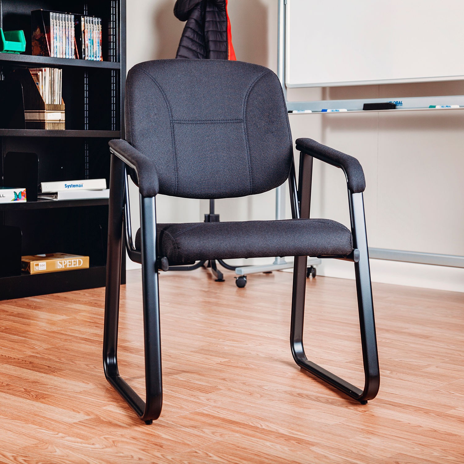 Sled Base Reception Chair Fabric Upholstery Black