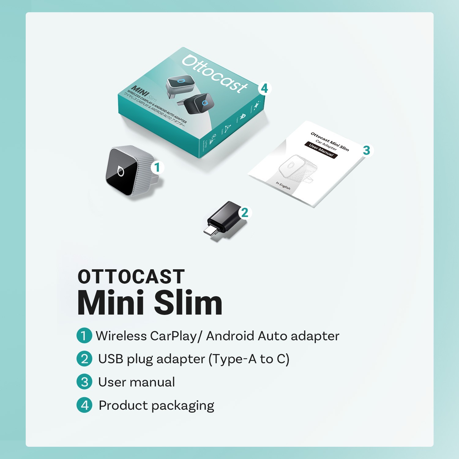 2in1 Ottocast Ultra Mini Slim Wireless CarPlay+Android Auto Adapter OTA USB Plug