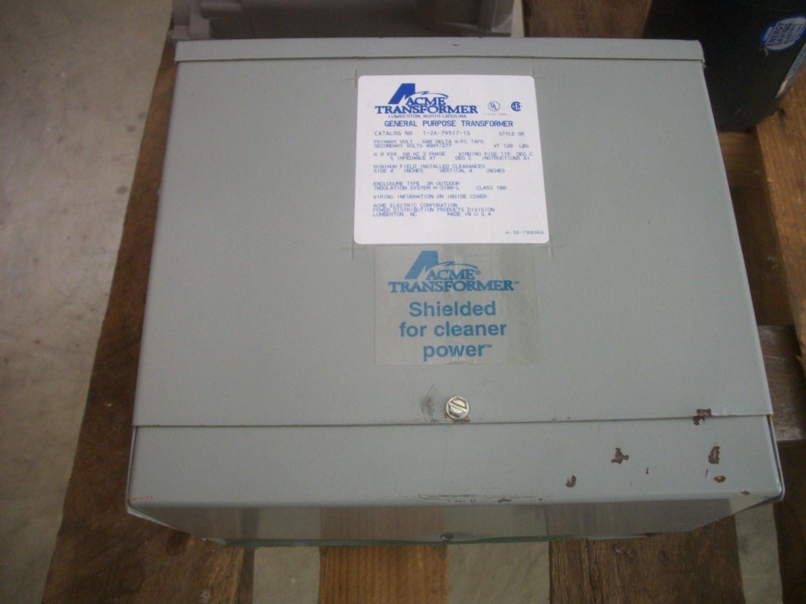 ACME 6KVA 3PH TRANSFORMER T-2A-79517-1S HV 600D W/FC TAPS LV 480Y/277