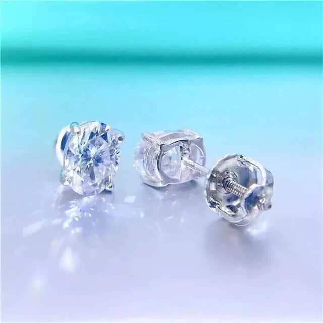 2Ct Lab Created Oval Diamond Screw Back Stud Earring 14K White Gold Plated