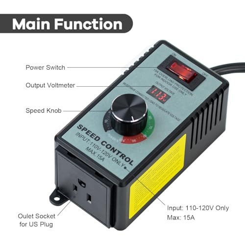 AC Motor Variable Speed Controller 120V 12A, LED Voltage Display Power