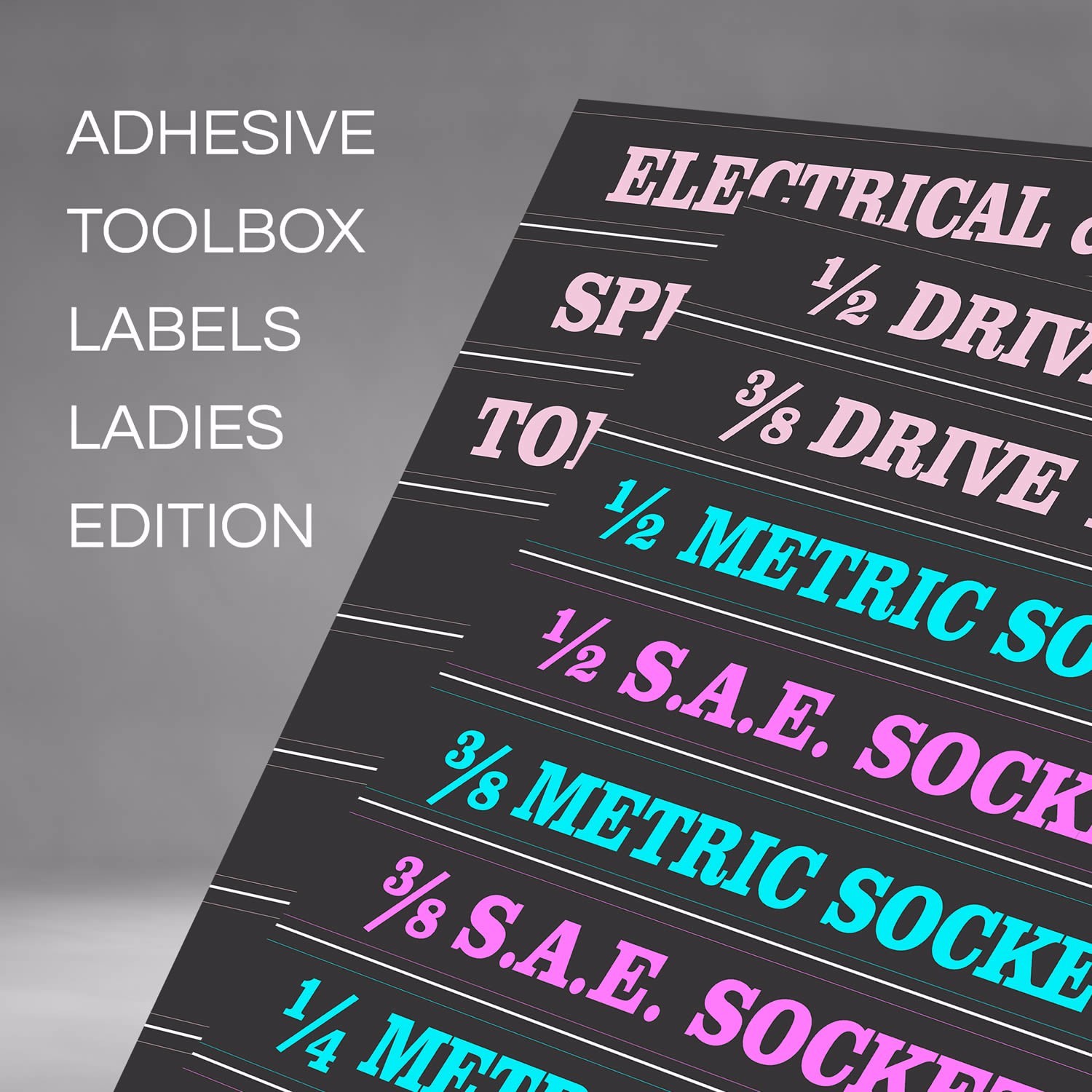 Ladies Edition - Adhesive TOOLBOX LABELS Organize Wrenches & Tools fast & easy