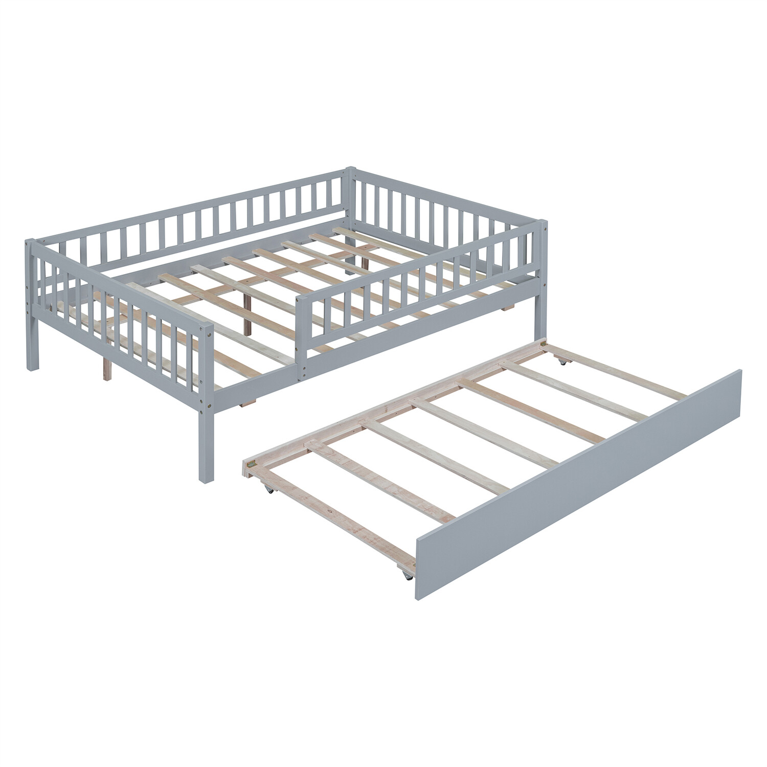 Full Size Daybed Wooden Bed Frame Sofa Bed with Trundle Bed Gray/Walnut/Natural
