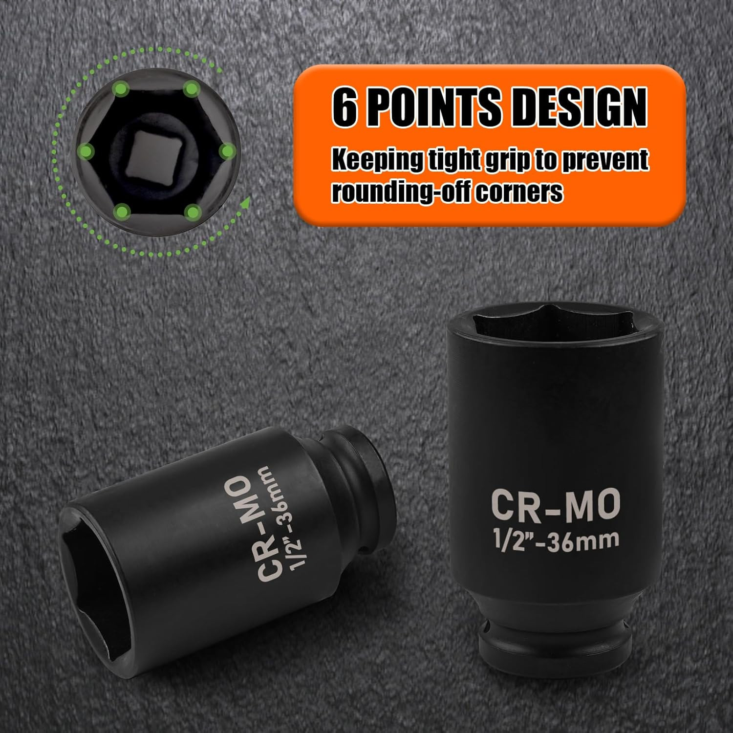 Socket Impacto Profundo 1/2" 36Mm CR-MO 6 Puntos