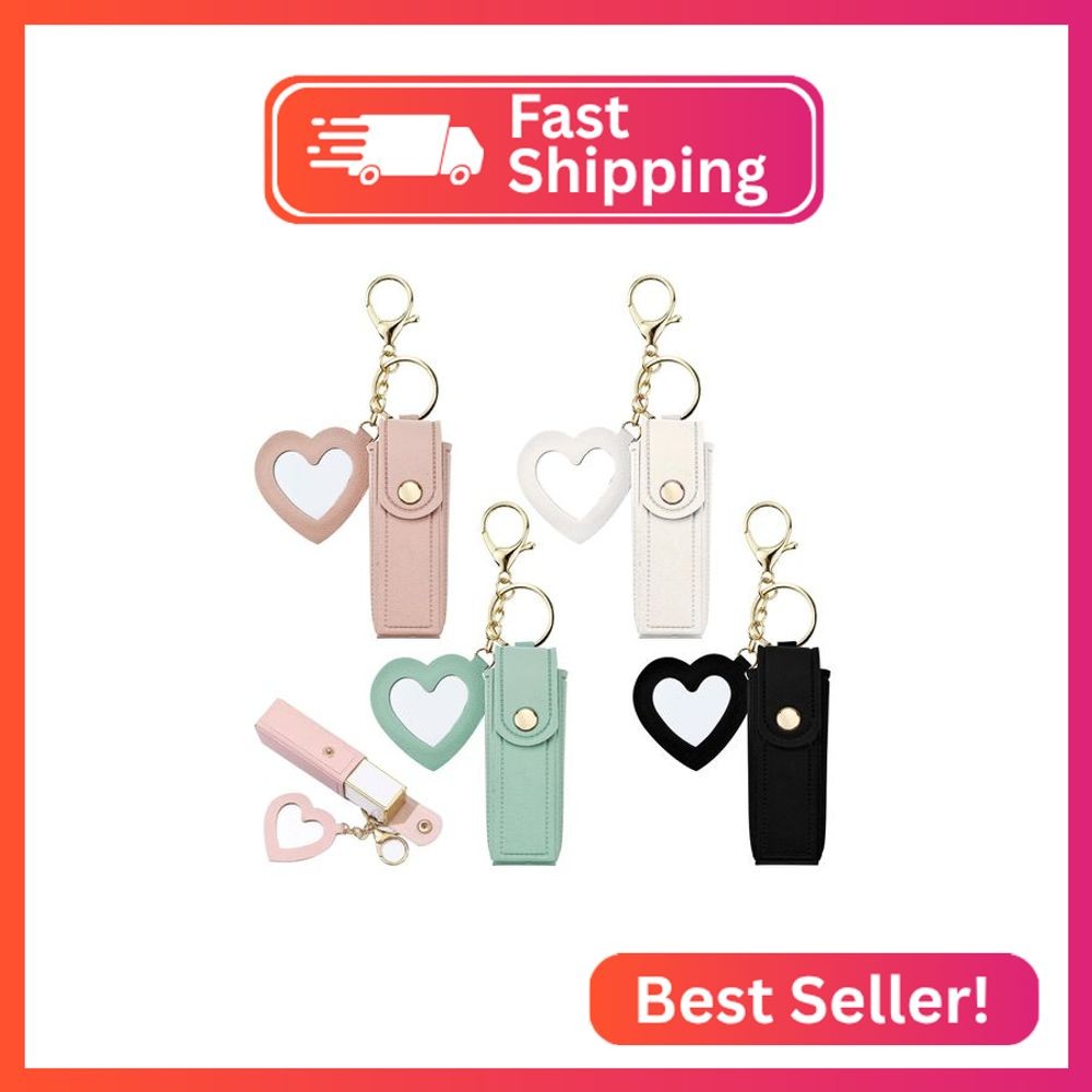 Arvintas 4 PACK PU Leather Potable Chapstick Holder Key Chain Bulk with Mirror,