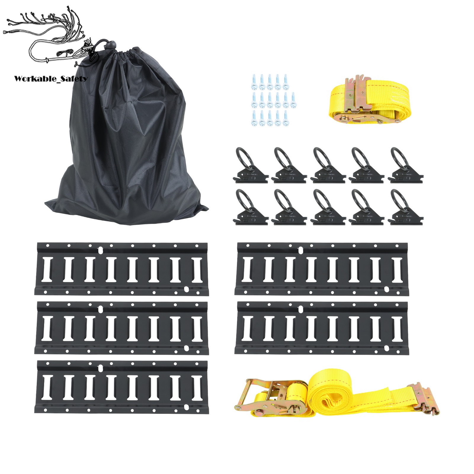 18 Pack 1.3' E-Track Rail Set, Black Powder Coated Finish For Trailers & Vans