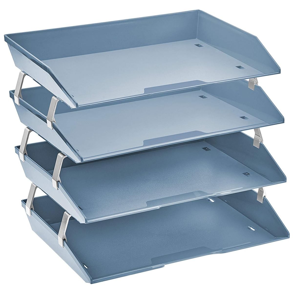 Solid Blue Plastic 4 Tier Side Load Letter Size Desk File Tray Organizer