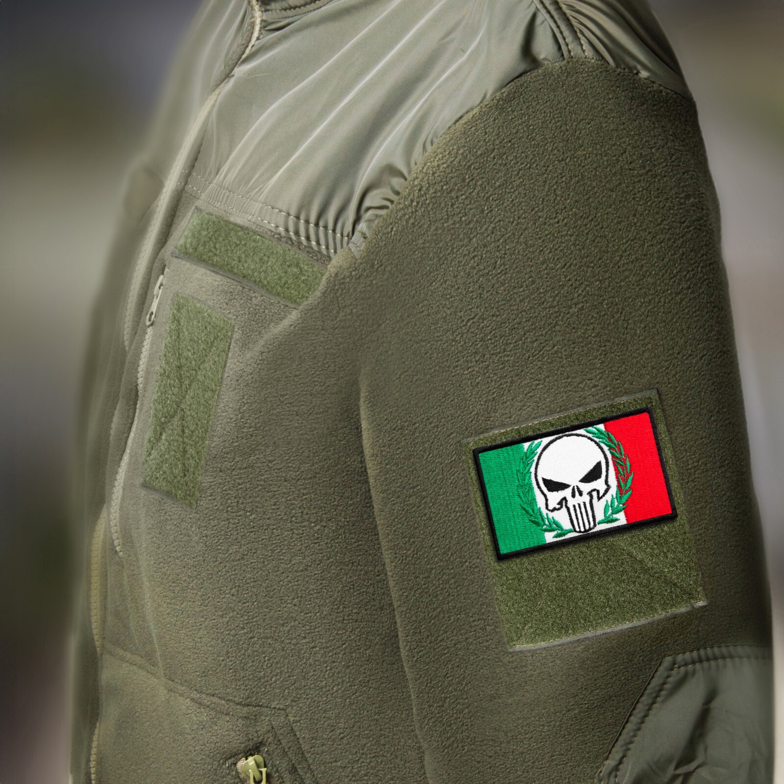 2-Pcs Dead Skull on Italian Flag Embroidered Patch with Hook & Loop Fastener 2x3