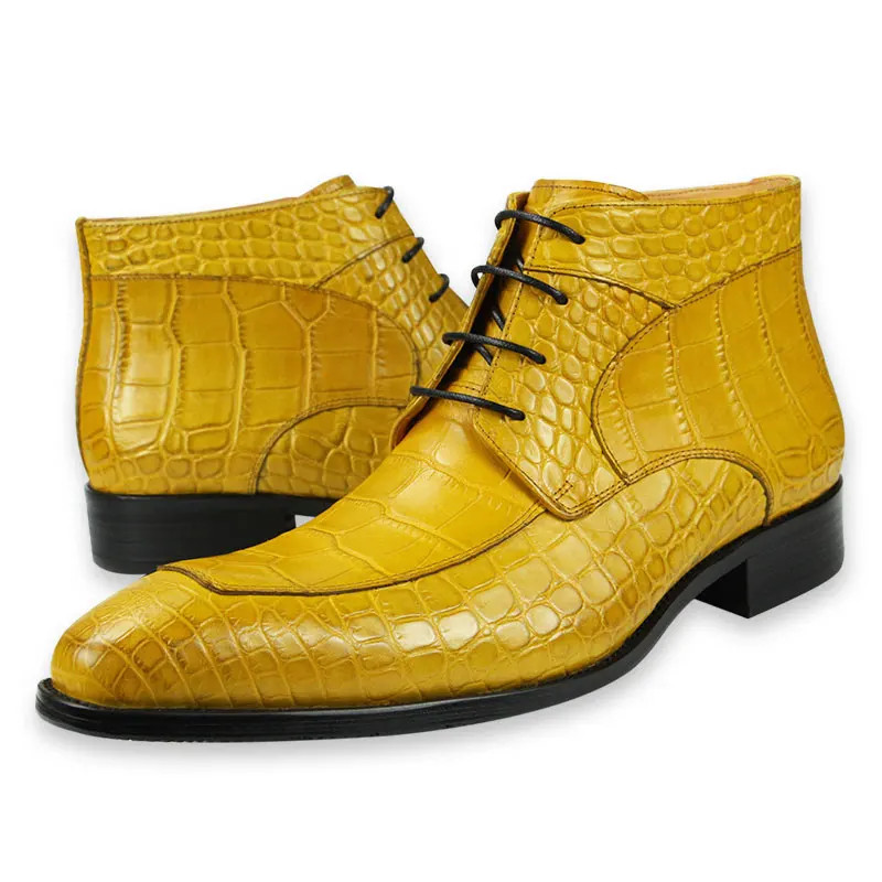 Cow Leather Shoes Leather Boots Men Fashion Sneaker with Crocodile Skin Printing