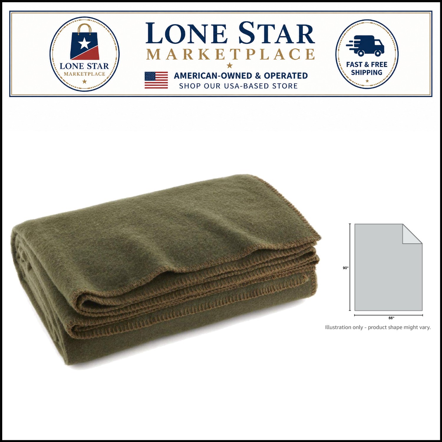 Durable Olive Drab Wool Blanket - 66" x 90" for Camping & Hiking Adventures