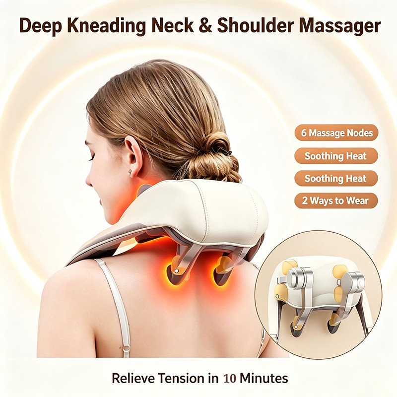 Shiatsu Back Neck and Shoulder Massager with Heat Deep Tissue 6D Kneading Pillow