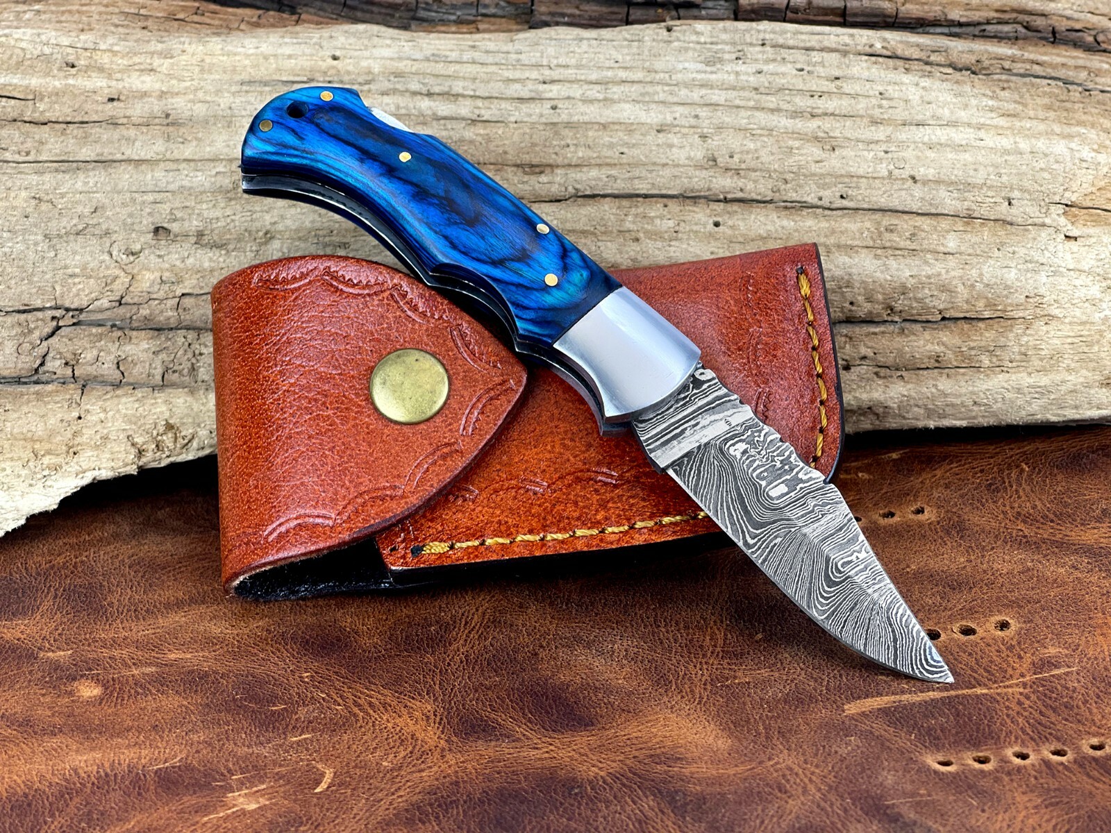 Handmade Damascus Folding Pocket Knife With Small Defects 6.5" (See Description)