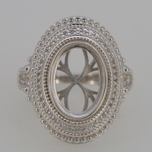 Sterling Silver Semi Mount Ring Setting Oval OV 14x10mm Cabochon White Solid