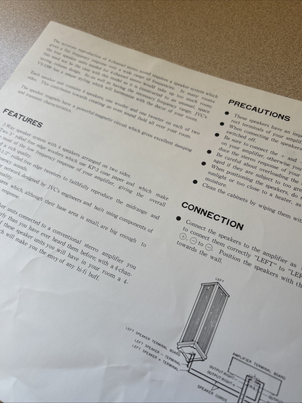 JVC VS-5399 SPEAKER SYSTEM ORIGINAL INSTRUCTION BOOK D1341
