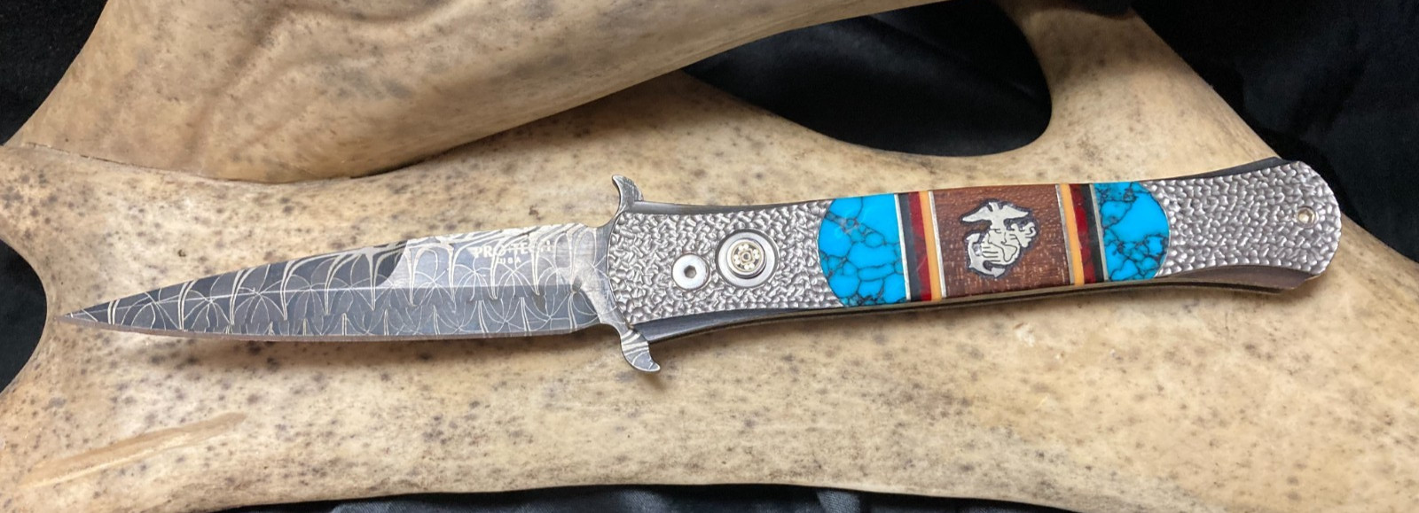 Pro-Tech Yellowhorse Barb Wire Damascus Semper Fi #2/5