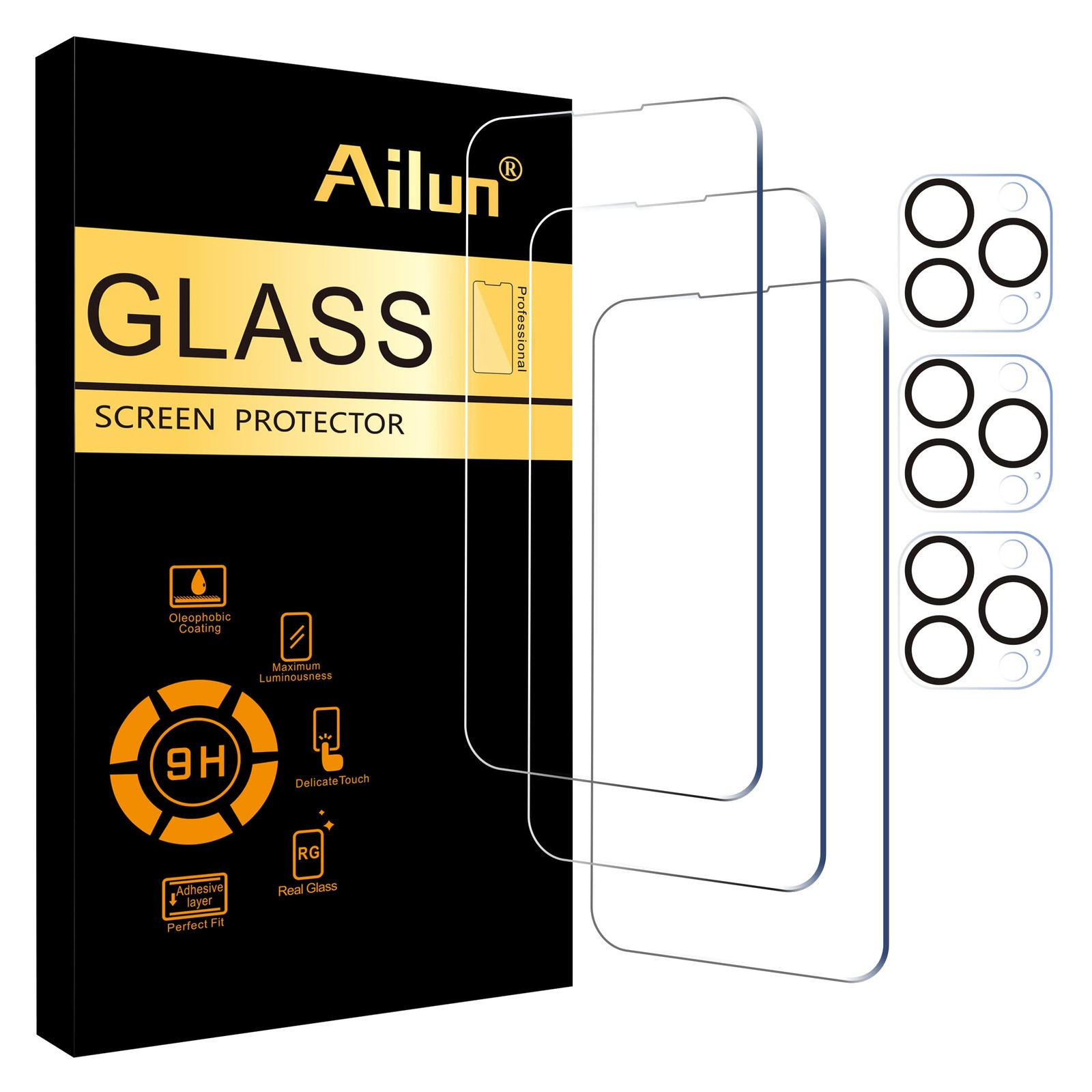 Ailun 3 Pack Screen Protector for iPhone 14 Pro [6.1 inch] + 3 Pack Camera Lens