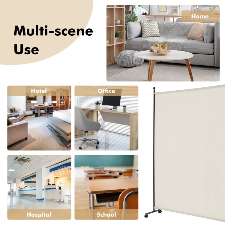 6 ft Single Panel Rolling Room Divider with Lockable Wheels