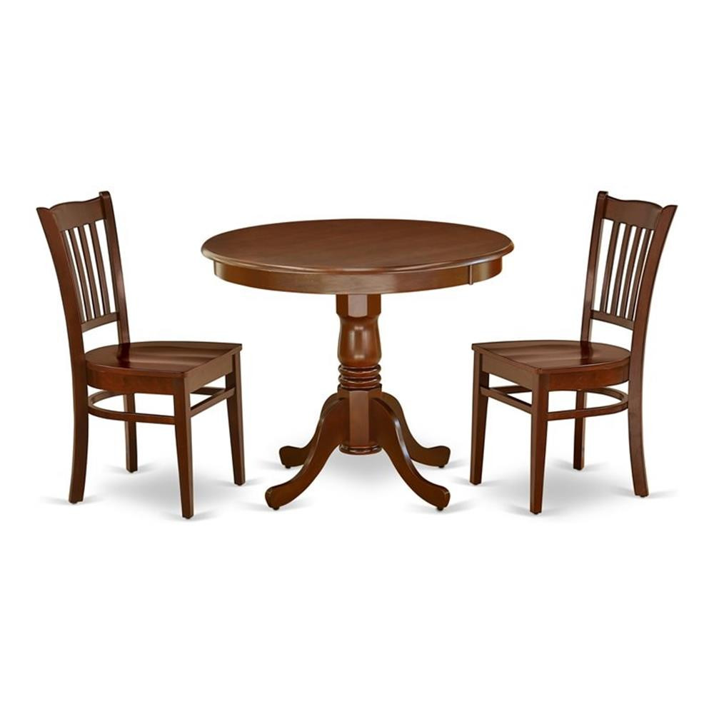 East West Furniture Antique 3-piece Dining Set with Rounded Table in Mahogany