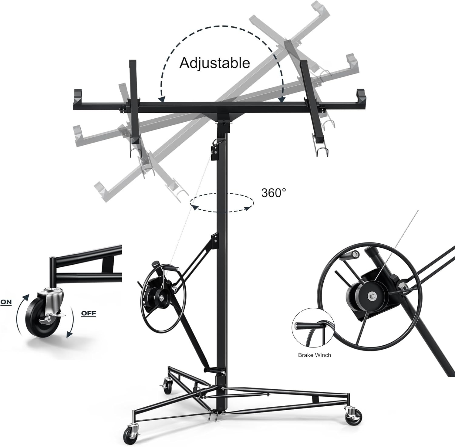 13FT Drywall Lifter Panel Hoist Jack Rolling 150lbs Caster Construction Lockable