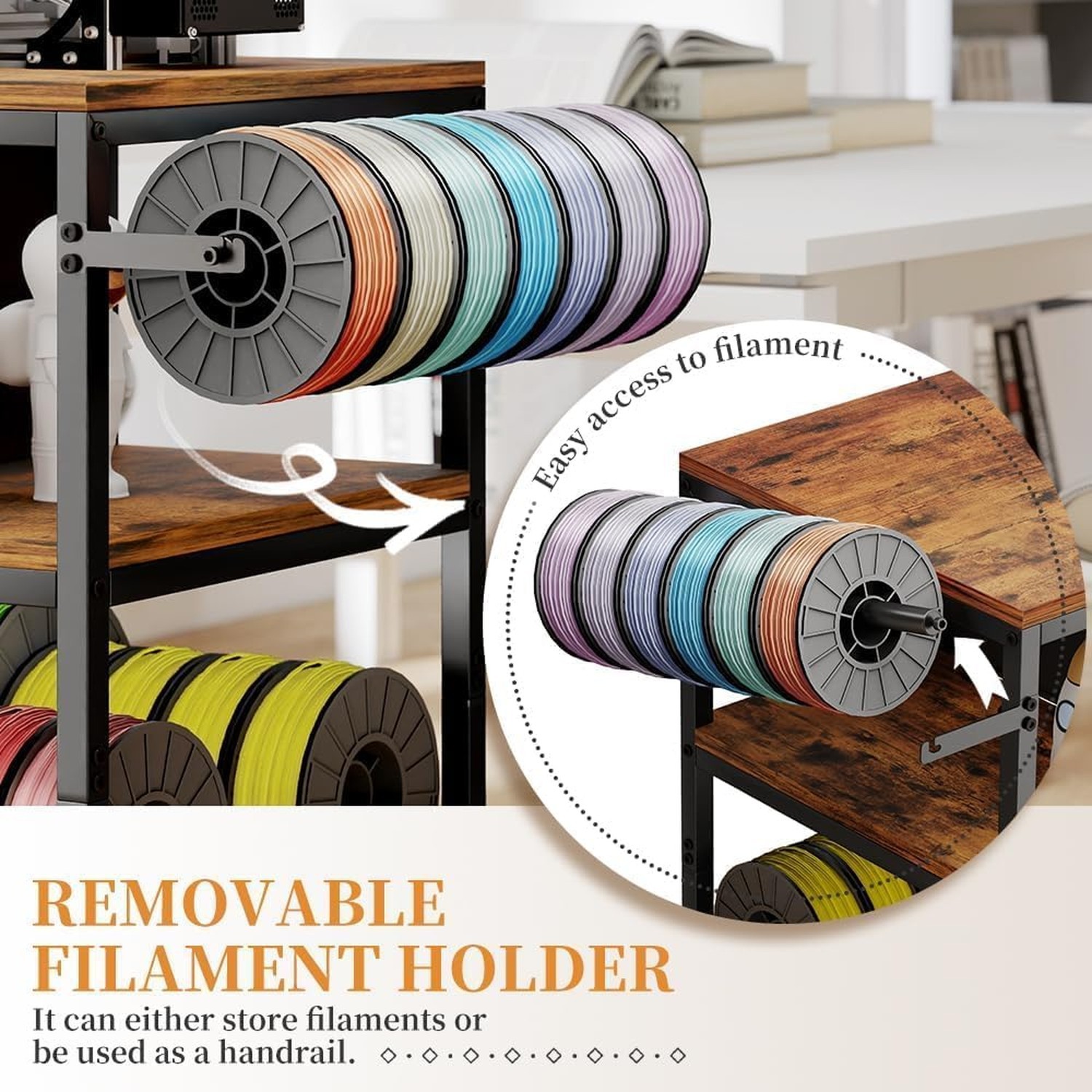3D Printer Stand with Filaments Storage, Rolling 3D Printer Table Filament St...
