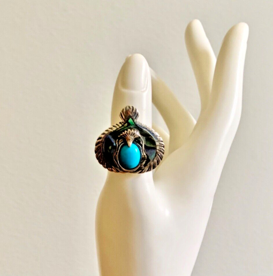 Bali Legacy Sleeping Beauty Turquoise, Abalone Shell Eagle Ring - Sizes 7 & 8