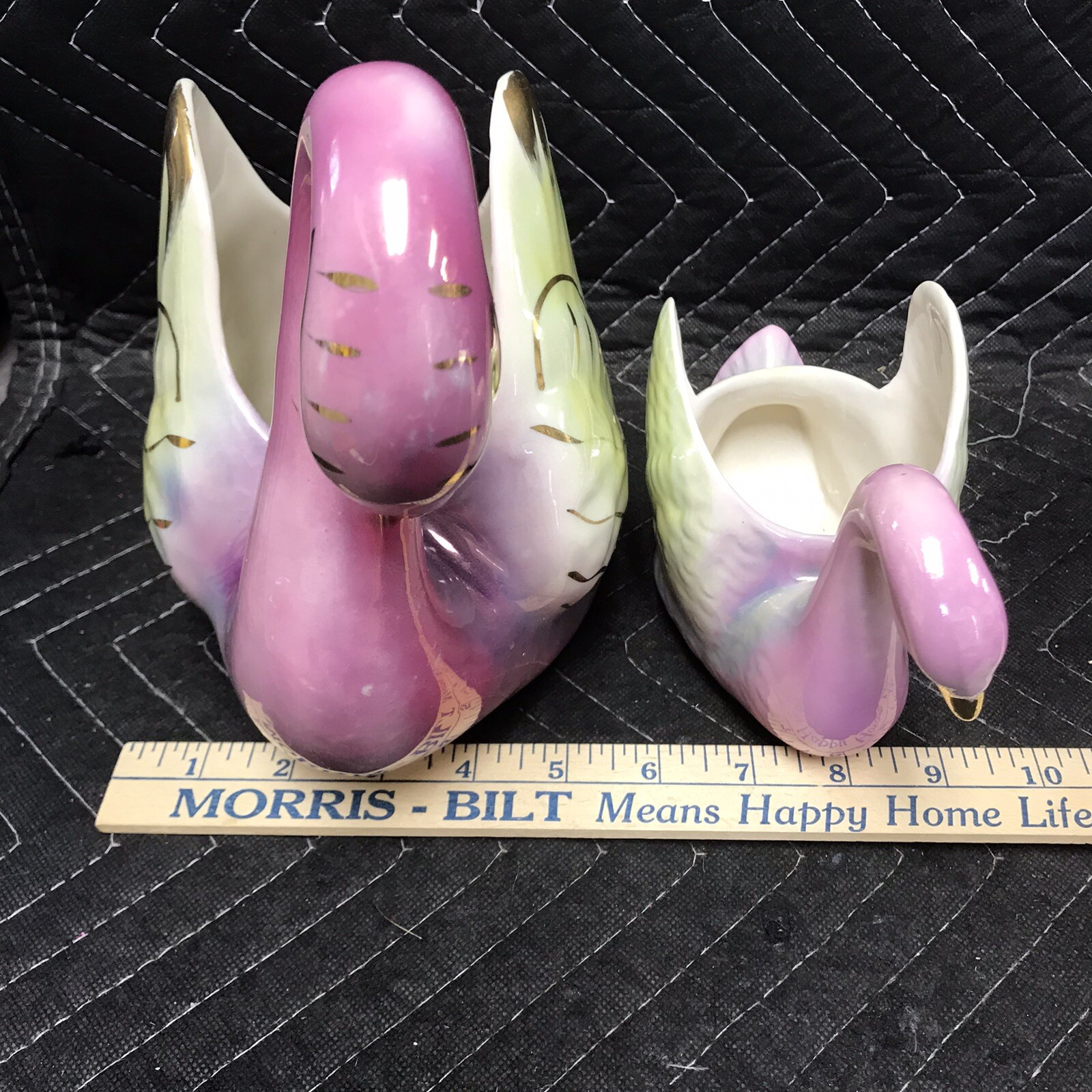Pair MCM Lusterware Swan Planters Pink Marked COLONIAL CHINA