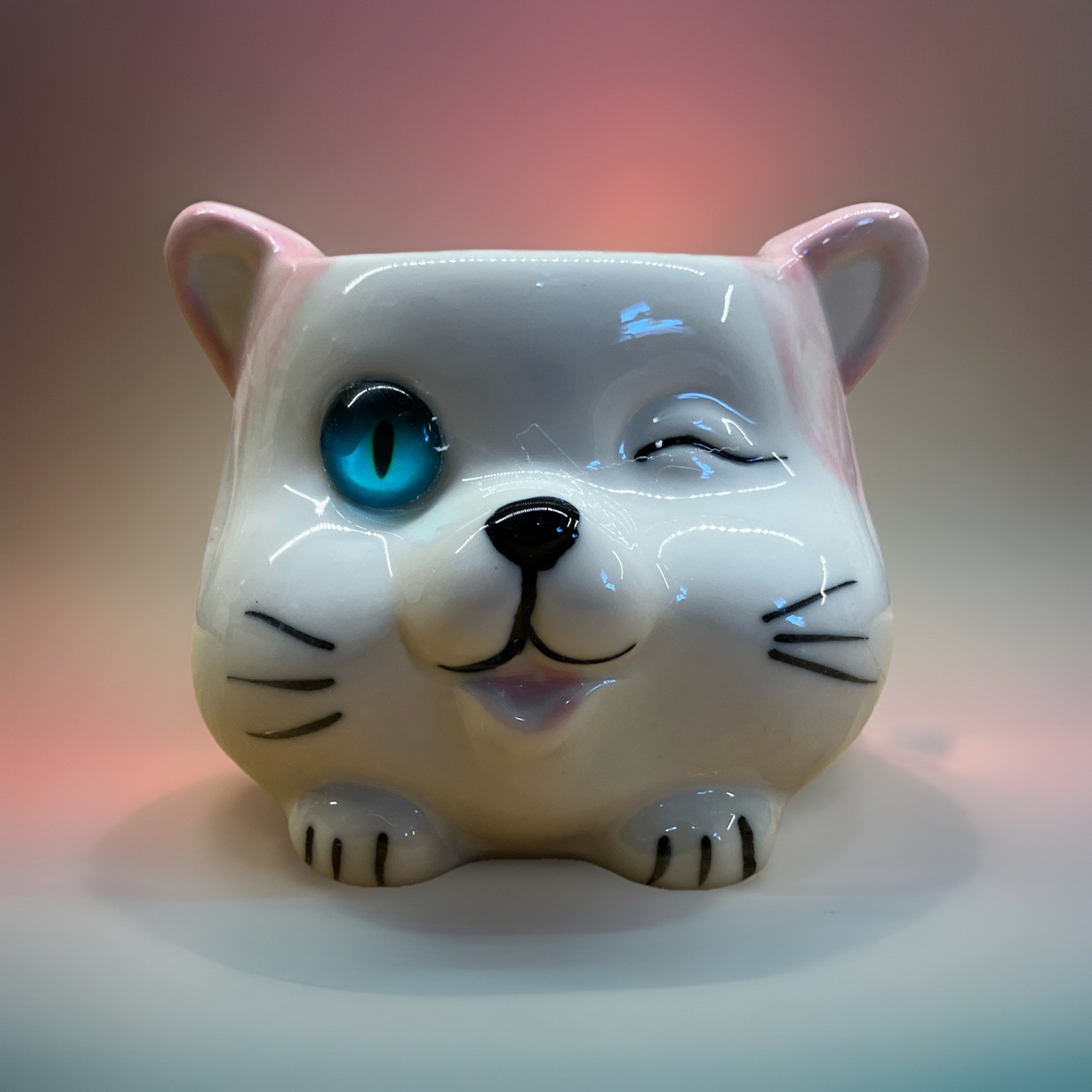 Cat Face Ceramic Planter Flower Pot Balcony Patio Indoor Decoration Drain Hole A
