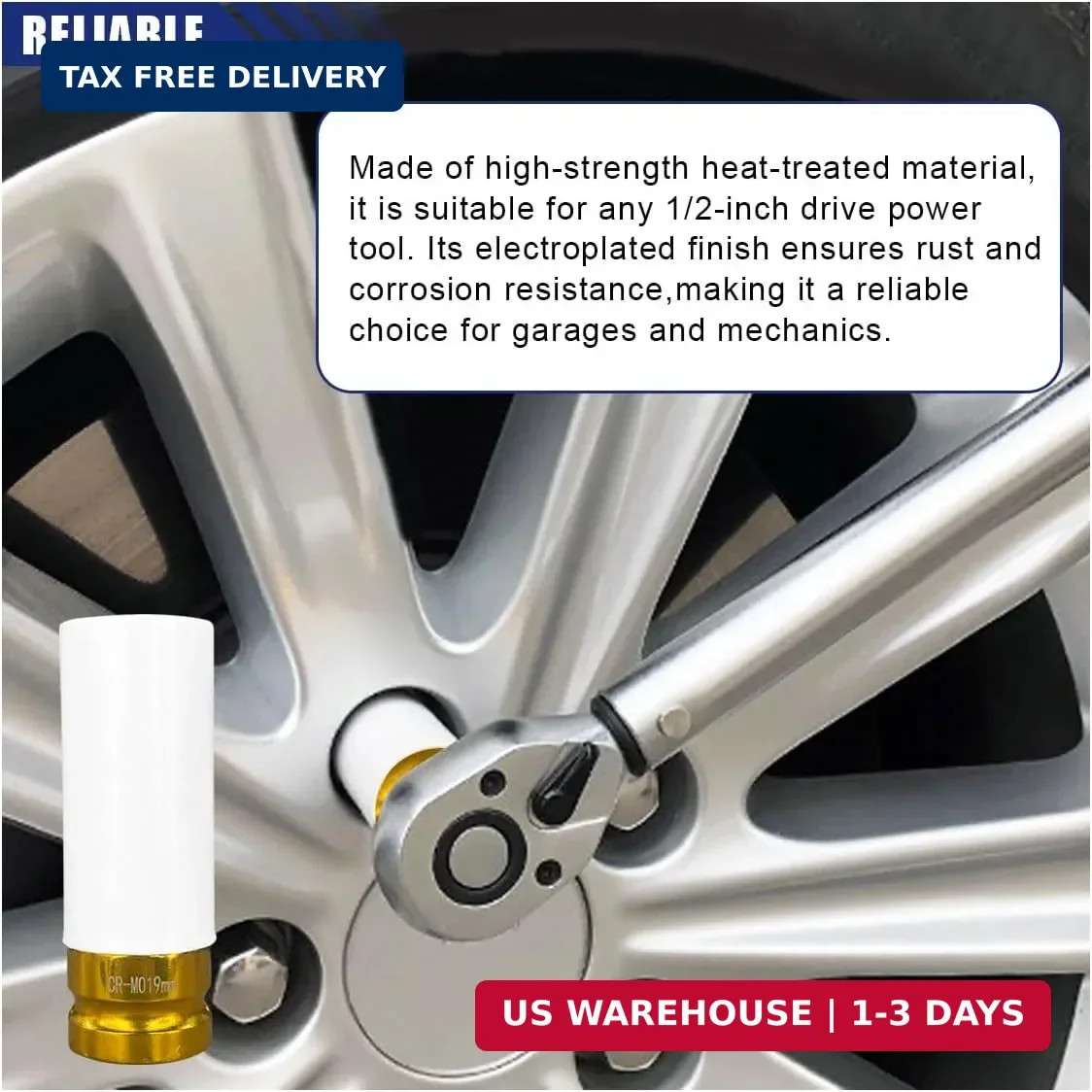 1/2" Drive 19 mm Lug Nut Impact Socket, Non-Marring Deep Lug Nut Socket, Thin...