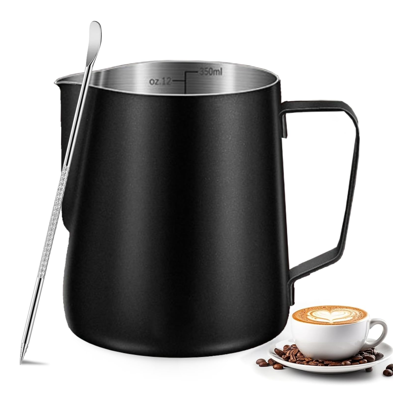 Milk Frothing Pitcher, 350ml/600ml (12oz/20oz) Milk Frother Cup Stainless Ste...